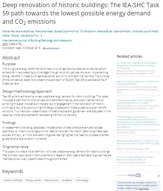 Deep renovation of historic buildings: The IEA-SHC Task 59 path towards the lowest possible energy demand and CO2 emissions