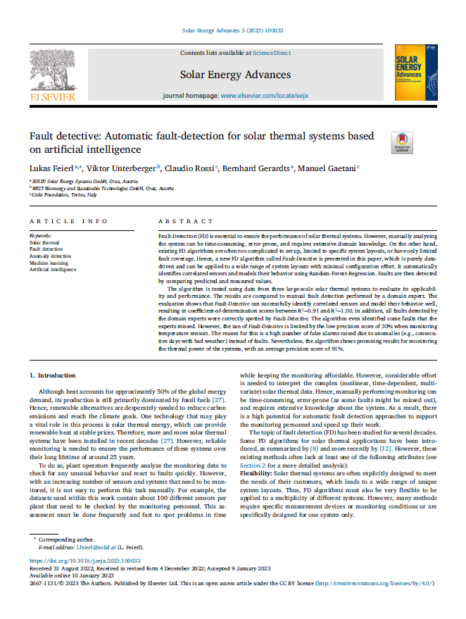 Fault detective: Automatic fault-detection for solar thermal systems based on artificial intelligence